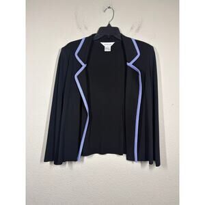 Exclusively Misook SmallOpen Front Cardigan Jacket Black Purple Trim Knit